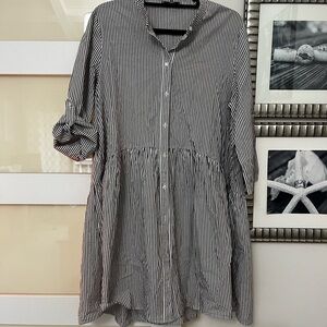 Madewell Black and White Striped Long Sleeve Dress